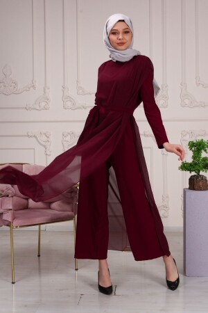 Langes Jumpsuit-Kleid für Damen aus Chiffon mit Reisegürtel - 1