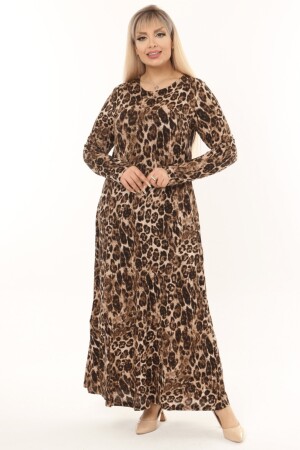 Langes Plus-Size-Kleid mit Leopardenmuster und geripptem Kragen VSK-PRV-ELB - 2