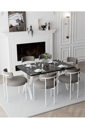 Larina Beyaz Teddy Sandalye 80x140 Yemek Masası Mutfak Masası 6 Kişilik Masa Sandalye Takımı - 2