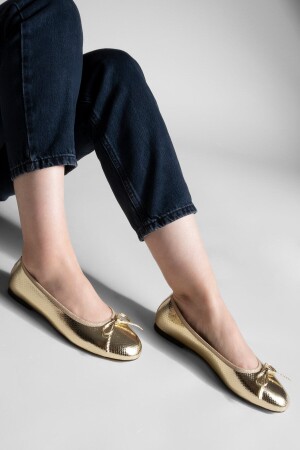 Lässige Ballerinas für Damen mit metallischer runder Zehenpartie, Ballerinas Adusa Gold Snake - 4