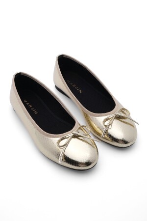 Lässige Ballerinas für Damen mit metallischer runder Zehenpartie, Ballerinas Adusa Gold Snake - 6