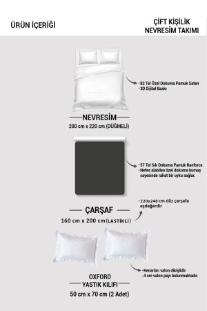 Lastikli Çarşaflı %100 Pamuk Saten Çift Kişilik Nevresim Takımı Drop Leaf MONOHOME32944 - 8