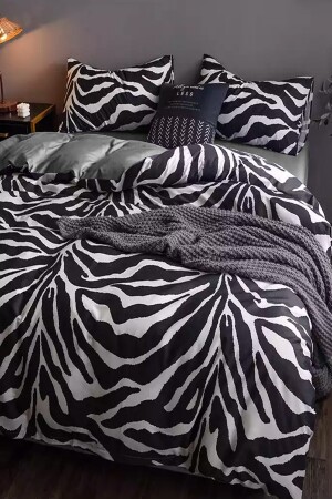 Lastikli Çarşaflı Nevresim Takımı Çift Kişilik Zebra Siyah iqon006 - 3