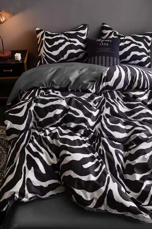 Lastikli Çarşaflı Nevresim Takımı Çift Kişilik Zebra Siyah iqon006 - 4