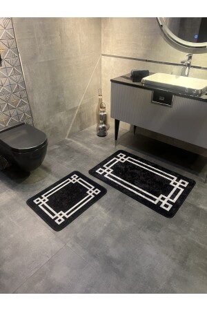 Lateks Taban (60X100 - 60X50) Ikili Banyo Paspas Takımı -siyah-gri BYD-STRIPED - 5