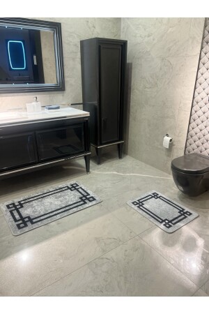 Lateks Taban Saçaksız (60X100 - 60X50) Ikili Banyo Paspas Takımı -gri BYD-STRIPED - 4