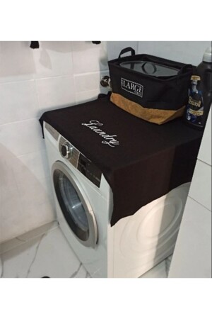 Laundry Baskılı Çamaşır Makine Örtüsü Siyah - 4