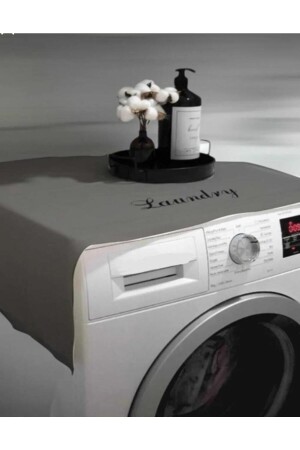 Laundry Basklı Gri Çamaşır Makine Örtüsü - 1