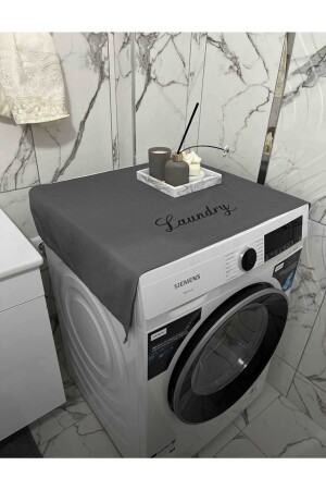 Laundry Basklı Gri Çamaşır Makine Örtüsü GriÇamaşırMakineÖrtüsü - 4