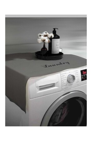 Laundry Basklı Gri Çamaşır Makine Örtüsü GriÇamaşırMakineÖrtüsü - 3