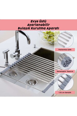 Lavabo Üstü Katlanabilir Ayarlanabilir Bulaşıklık- Çok Amaçlı Kurutmalık - 32x32cm - 4