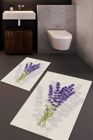 Lavanta Desenli Banyo Halı Takımı (60x100/40x60) - Wlly371 WLLY-BNY0371 - 1