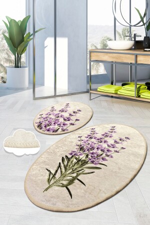 Lavender Dijital 2 Lı Set Klozet Takımı Banyo Paspas Seti Halısı Yıkanabilir - 1