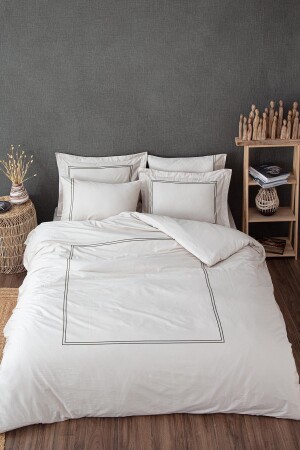 Lavin King-Size-Bettbezug-Set, 100 % Bio-Baumwollsatin, bestickt, beige-grün, 240 x 220 cm, NVRLVN240 x 220 - 2