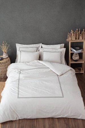 Lavin King-Size-Bettbezug-Set, 100 % Bio-Baumwollsatin, bestickt, beige-grün, 240 x 220 cm, NVRLVN240 x 220 - 4