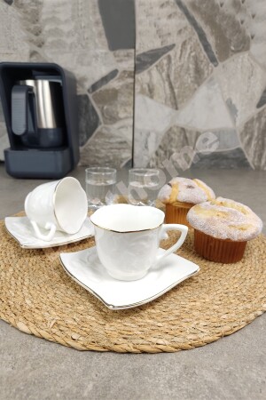 Lavin Porzellan-Set mit 2 vergoldeten Kaffeetassen, Weiß – Byp-0021 C320. 049 1025117. 0109 - 5