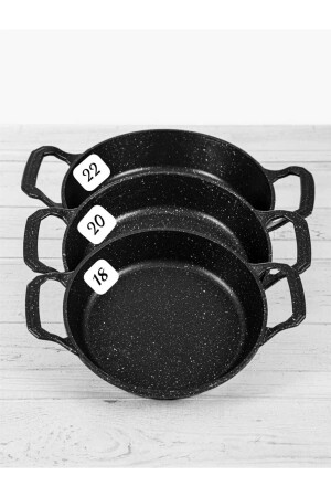 Laviss Kitchen Essenso 3lü Set Döküm Siyah Granit Sahan Tava Seti 18-20-22 Cm - 5