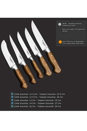 Lazbisa Hand Craft 5-teiliges Küchenmesser-Set, Messer für Fleisch, Brot, Gemüse, Obst (Nr.: 0-1-2-y-s) 0093 - 7