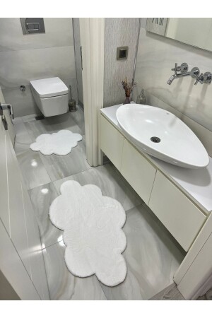 Lazer Kesim 2'li Banyo Paspası Açık Beyazlım Peluş Halı 1854 - 3