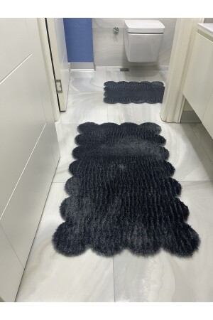 Lazer Kesim 2'li Banyo Paspası Antrasit Gri Peluş Halı 1854 - 4