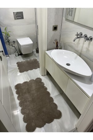 Lazer Kesim 2'li Banyo Paspası Kahve Peluş Halı 1854 - 4