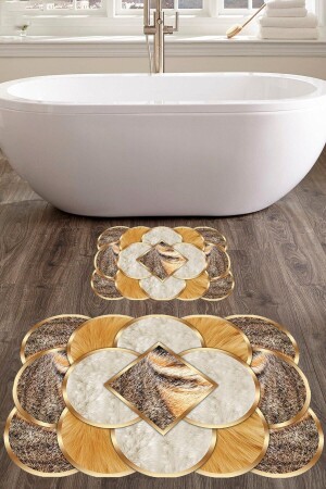 Lazer Kesim Post Desenli Gold 2'li Halı Takımı (60x100-40x60) - Cp1417 CP-BNY01417 - CAPPİO HALI