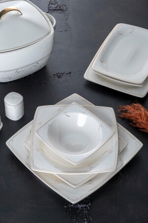 (MNZ-Le Grand) 60 قطعة (Porcelain Square Dinner Set) لـ 12 شخصاً (HNA-21-0349/1Y) - ACAR