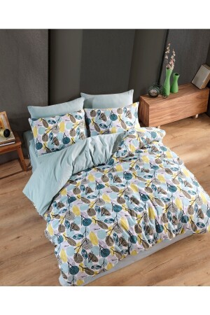 Leaf Double Sided Mint Yellow Double Bed Sheet Cotton Duvet Cover Set Nalls2023 Yaprak - 3