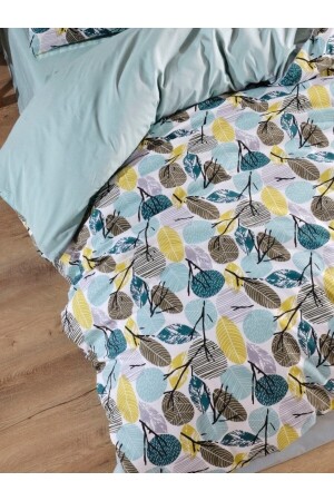 Leaf Double Sided Mint Yellow Double Bed Sheet Cotton Duvet Cover Set Nalls2023 Yaprak - 5