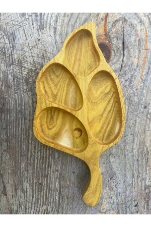 Leaf Frühstücksteller aus Holz mit 4 Fächern, Snackschale, Präsentationsschale. Maulbeerbaum 35x18 cm OKAY-CS001 - 2