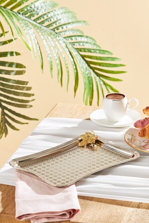 Leafy Dikdörtgen Tepsi Platin 600.15.01.2825-1 - Emsan