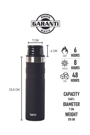 Lebenslange Garantie Active Plus Edelstahl-Thermoskanne, Mitternachtsschwarz, 0,60 l (20 oz) - TANQ