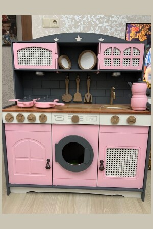 مطبخ ولعبة مطبخ ومكنة شاي ومعبأة وعلبة وعلبة (مع هدية إضاءة LED 1) HDF72102003632057P1ZLM - Hedef Ahşap