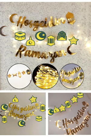 LED-Banner „Welcome Ramadan“ mit Schriftzug – dekorativ, verlängert Ornament, Mond, Stern, Koran, Mahya-Moschee, Themenset, 140 cm, für alle Altersgruppen - 5