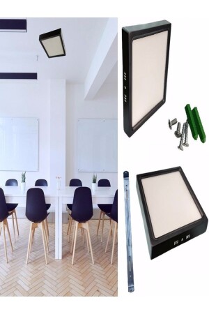 LED-Deckenleuchte für WC, Speisekammer, Büro, 18 W, quadratische Leuchte, Aufbaumontage, schwarzes Gehäuse, gelbes Licht, 2700 K, 220 V, KDRSBLACK PANEL8 - 3