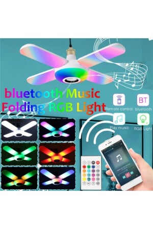 Led Dört Yapraklı Bluetooth Müzik Lambası Renkli Akıllı Ses Katlanır Ampul Lamba+uzaktan Kumanda 010109092021 - 3
