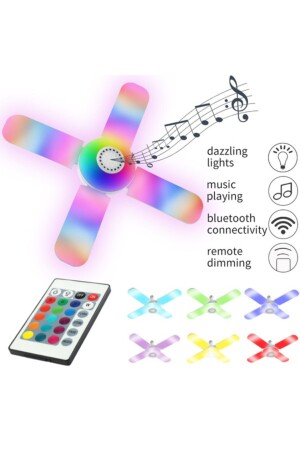 Led Dört Yapraklı Bluetooth Müzik Lambası Renkli Akıllı Ses Katlanır Ampul Lamba+uzaktan Kumanda 010109092021 - 7