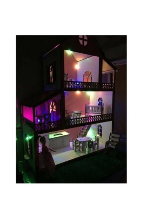 Led Işık Hediyeli Barbie Ahşap Oyun Evi 001 - 3