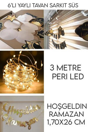 Led Işık Hoşgeldin Ramazan Gold Banner Yazı Iyi Bayramlar 6'lı Tavan Süs Ramazan Oda Süsleme Seti - 3