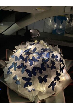 Led Işıklı Kelebek Buketi A Kalite Büyük Boyanneler Günü Hediyelik Özel Mavi Kelebek Buketi Sevgili - 1