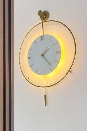 LED Kristal Cam Tiktok 40 Cm GOLD- Modern Dekoratif Sarkaçlı Metal Duvar Saati - 5