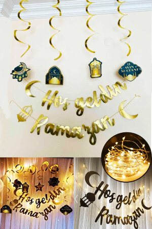 Led-Licht Willkommen Ramadan Gold Banner Schriftzug Frohe Feiertage 6-teiliges Deckenornament Ramadan Raumdekorationsset - 1