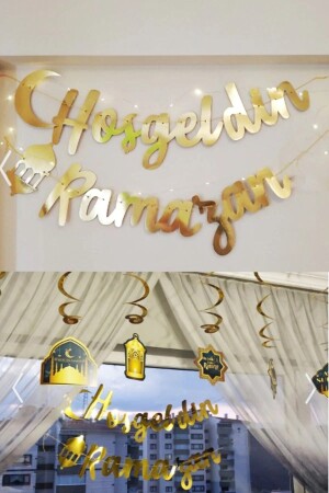 Led-Licht Willkommen Ramadan Gold Banner Schriftzug Frohe Feiertage 6-teiliges Deckenornament Ramadan Raumdekorationsset - 5