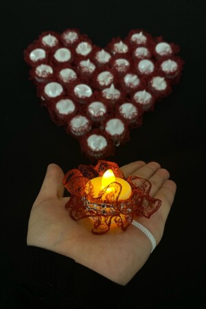 شمعة هينا LED من MNZ-Burgundy - شمعة يد العروس - 12 قطعة مع تفاصيل اللصوص - Zeymerade