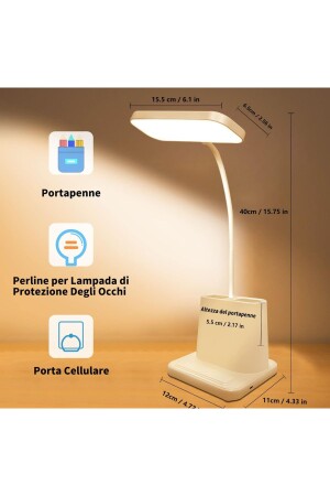 LED-Schreibtischlampe, weiß, 360 Grad drehbar, Touch-Taste, Stifthalter, Lithium-Batterie - 8