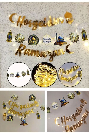 LED-Willkommens-Ramadan-Banner mit Schriftzug – dekorativ, verlängert Ornament, Mond, Stern, Koran, Mahya-Moschee, Themenset, 140 cm - 1