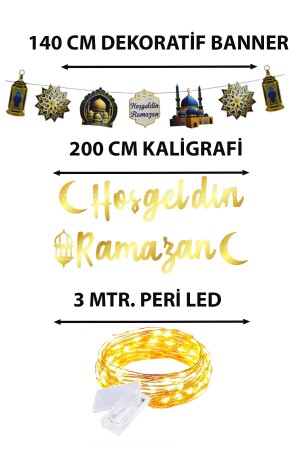 LED-Willkommens-Ramadan-Banner mit Schriftzug – dekorativ, verlängert Ornament, Mond, Stern, Koran, Mahya-Moschee, Themenset, 140 cm - 3