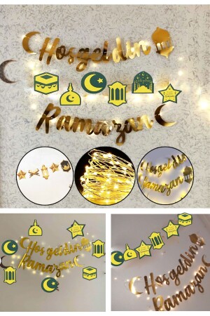 LED-Willkommens-Ramadan-Banner mit Schriftzug – dekorativ, verlängert Ornament, Mond, Stern, Koran, Mahya-Moschee, Themenset, 140 cm - 6