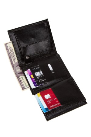 Leder-Geldbörse in schwarzer Farbe, Herren-Geldbörse mit Münzfach und Kartenfach, mehrere Fächer, täglich NWPO2SUNI1 - 6