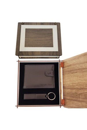 Leder-Geldbörsen-Schlüsselanhänger-Set mit Holzbox P55529S8001 - 2